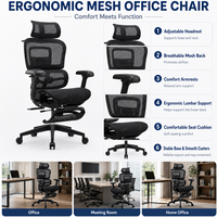 Chaise de bureau ergonomique à dossier haut en maille avec appui-tête réglable et repose-pieds rétractable pour espace de travail exécutif