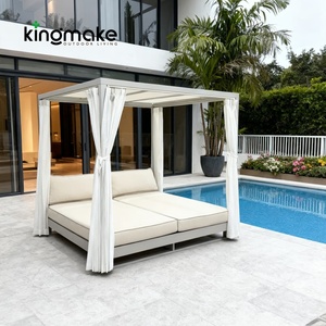 เฟอร์นิเจอร์กลางแจ้งสระว่ายน้ำเลานจ์คู่พร้อมที่บังแดดในสวนเตียงวันผ้าอลูมิเนียมเตียงอาบแดดกลางแจ้งเตียงนอนกลางวัน - Product Image 5