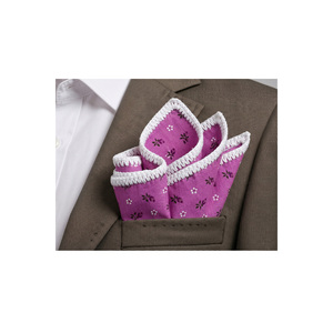 Groom Wear Pink Floral <b>Pocket</b> <b>Square</b> with <b>White</b> Knitted Edges - Product Image 5