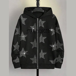 Sweat à capuche unisexe de haute qualité 100% coton molletonné style streetwear hip hop personnalisé avec strass coupe régulière automne - Product Image 1