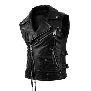 Gilet en cuir pour homme, nouveau modèle tendance, imperméable, en cuir de vache, style chopper, sans manches - Product Image 6