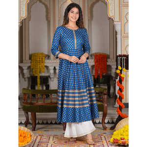 Ensemble confortable en rayonne bleue Anarkali Kurta pour femme - Product Image 5