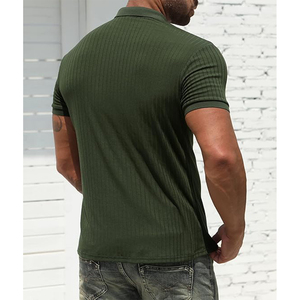 Polo de Algodón de Manga Corta a Rayas Blancas para Hombre, Camiseta Informal de Punto Transpirable de Corte Regular - Product Image 3