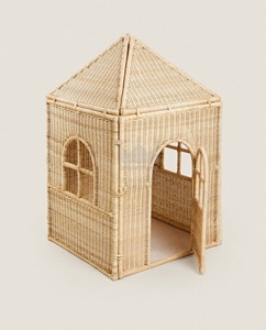 100% Material de ratán natural Kids Rattan Playhouse Caja de juguetes de ratán con una puerta y ventanas - Product Image 4