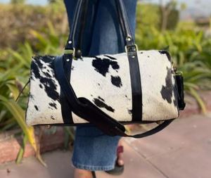 Cowhide Fur Luggage <b>Bag</b> Stylish <b>Travel</b> <b>Bag</b> Sport Weekender <b>Duffel</b> <b>Bag</b> 16 Inch - Product Image 2