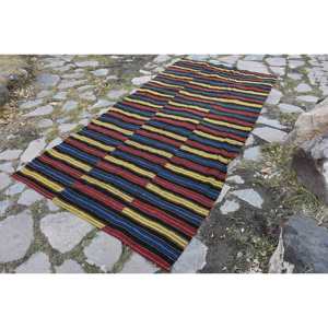 Alfombra turca tradicional Rojo Negro Kilim 4.8x9.8ft área grande diseño de retazos de lana pasillo rectangular de látex para decoración de habitación - Product Image 2