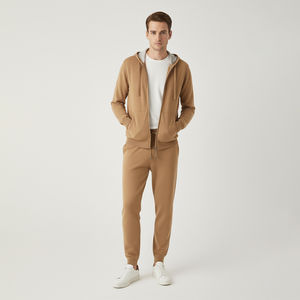 Conjunto de Sudadera con Capucha y Pantalones 2 en 1 para Hombre, Tejido Deportivo de Punto Fino, 100% Algodón, Casual, Transpirable, Cuello Alto, Logotipo Frontal, Cierre de Cremallera, Otoño - Product Image 1