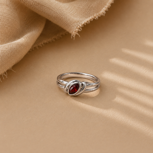 <b>Vintage</b> <b>Gold</b> Plated Brass Adjustable <b>Ring</b> with Crimson Marquise Garnet - Product Image 5