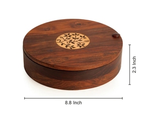 Caja de Especias de Madera de Sheesham con Trabajo Floral, Caja de Especias de 9 Compartimentos con Cuchara en Madera de Sheesham, Contenedor de Especias de Madera con Cuchara - Product Image 6