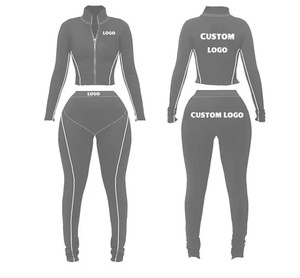 OEM personalizado de las mujeres Zip Up Rib Knit Lounge Wear chándales chaqueta de manga larga Leggings joggger yoga casual 2 Conjunto de dos piezas - Product Image 4
