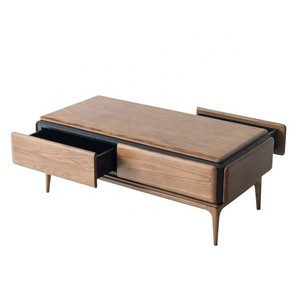 Table basse contemporaine en teck avec tiroirs de rangement au design moderne et style minimaliste pour le mobilier de salon - Product Image 5