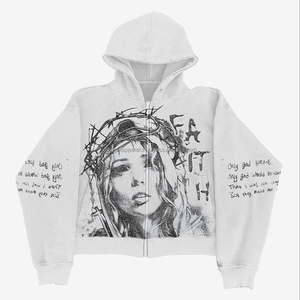 Sweat à capuche vintage en molleton 100% coton, imprimé, délavé à l'acide, lourd, broderie 3D, automne, homme - Product Image 3
