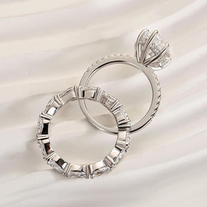 Ensemble de bague de fiançailles Moissanite taille poire 14K or blanc 2.25ct ensemble de bague de mariage en diamant Moissanite poire ensemble de mariée - Product Image 5