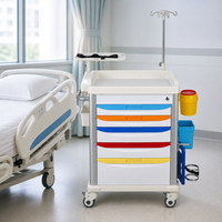 Chariot médical d'urgence en alliage d'aluminium à 5 tiroirs avec verrouillage, poteau porte-perfusion et boîte à objets tranchants pour hôpitaux, soins intensifs, urgences, salles d'hôpital, gymnases et ateliers