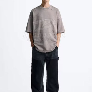 Venta caliente de moda Slim Fit Distress Camisetas Ajuste cómodo Camisetas de alta calidad Distress - Product Image 3