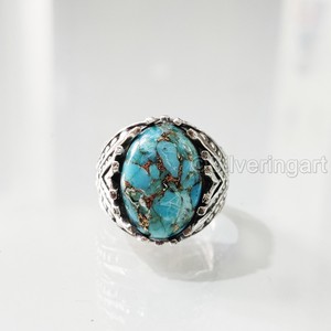 Nouvelle Arrivée Bague pour Homme en Argent Sterling 925 avec Pierre Précieuse Turquoise Cuivre Bleu Naturel, Pierre de Naissance de Décembre, Cadeau de Noël - Product Image 5