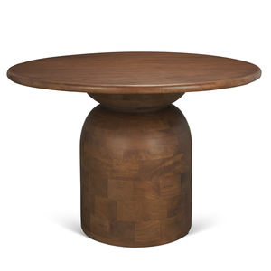 Modern Intrigued Bricklay Pattern Round Curved Edges <b>Top</b> Pedestal Base Contemporary Rich Mid Brown Finish Kitchen Dining <b>Table</b> - Product Image 1