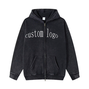 Sudadera con capucha y cremallera de gran tamaño para hombre, ropa de calle de algodón 100% con lavado ácido Vintage, sudadera con cremallera personalizada en blanco esencial para hombre - Product Image 5
