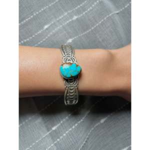 Navajo Handmade Kingman Turquoise & Sterling <b>Silver</b> <b>Cuff</b> <b>Bracelet</b> Cultural Collectible Jewelry - Product Image 5