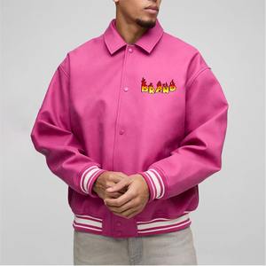 Venta al por mayor de alta calidad 100% poliéster hombres Varsity chaqueta color sólido de gran tamaño caída del hombro completo botón Arriba hombre Varsity - Product Image 1