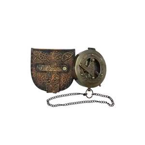 Fully Functional 45mm Brass Round Sundial <b>Compass</b> with Leather Cover Handcrafted Nautical Home Decor Item Great Gift - Product Image 1