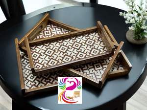 Plateau de service en bois de résine à motif moderne fait à la main design personnalisable plateau de rangement de service de vaisselle fonctionnel d'Inde - Product Image 2
