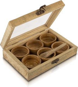 Handmade Wooden Seasoning Herb Spice <b>Masala</b> <b>Box</b> Container Holder Rack Stand Caddy With Spoon & Clear Lid Decorative Storage - Product Image 2