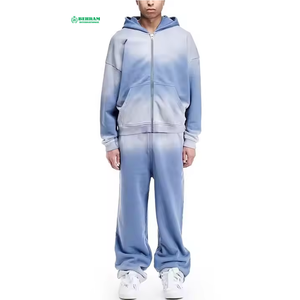 BEHRAM INTERNATIONAL Men's Gradient Color Hooded Tracksuit <b>Full</b> <b>Zip</b> <b>Sweatshirt</b> and Pants Set Casual Loose Fit Autumn Wear - Product Image 4