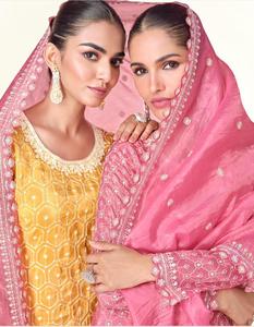 Hot Selling Stylish Premium Lehenga Choli Set <b>Tissue</b> Crush Kurti Palazzo Dupatta Embroidery Work for <b>Wedding</b> Parties Wholesale - Product Image 5