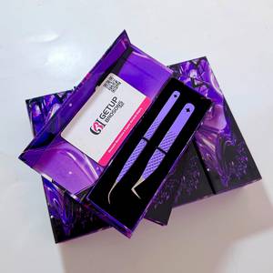 Pince à cils GETUP BROSONS en acier inoxydable avec revêtement poudré violet, pointe lisse, anti-magnétique, anti-statique, boîte à outils de précision - Product Image 6