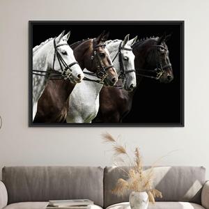 Elegant White and Brown Horse Portrait Canvas Wall Art Print,BLACK <b>FRAMED</b> CANVAS - Product Image 1