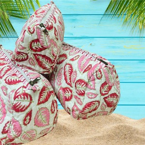 Large Light Green for Bag <b>Set</b> Red Touch Block Print Eco-Friendly Cotton Vintage Cosmetic <b>Travel</b> Pouches Water Resistant - Product Image 3