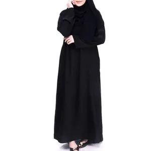 阿巴亚阿拉伯风格长袍女式纯色简约中庸卡夫坦阿巴亚伊斯兰服装阿巴亚长穆斯林黑色染色长袖