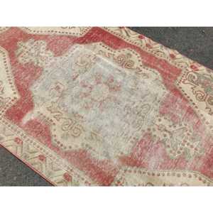 Turkish 4.3x7 ft Rug, Area Vintage Rug, <b>Red</b> Plants & trees <b>Wool</b> Rug - Product Image 5