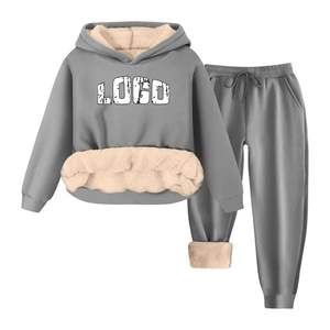 Ensemble survêtement deux pièces en polyester pour homme, sweat-shirt à capuche et pantalon de jogging, polaire sherpa, hiver, personnalisable, imprimé délavé à l'acide, OEM - Product Image 3