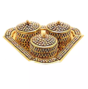 Style arabe Ramadan Eid cadeau Acacia bois vadrouille incrustation plateau 3 pièces ensemble nacre Dessert plateau de service décor de Table à la maison - Product Image 6