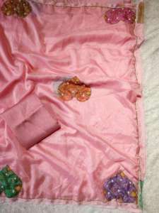 Bebé Rosa puro Tebby seda sari con estampado de flores trabajo a mano más de moda exportación última blusa exclusiva fiesta boda desgaste mujeres - Product Image 3