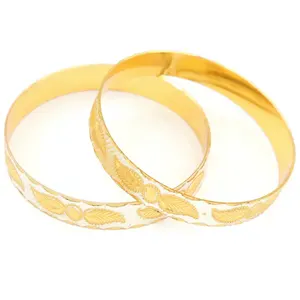 New Imitation Jewelry Women's fashion Trendy 2 Tone Colour Beautyfully Bridal Wedding Leaf Design Bangle Bracelet