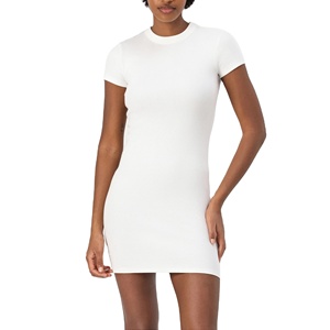 Vestido ajustado de manga corta acanalado más vendido, proveedor de vestidos de punto elástico acanalado, OEM ODM - Product Image 1
