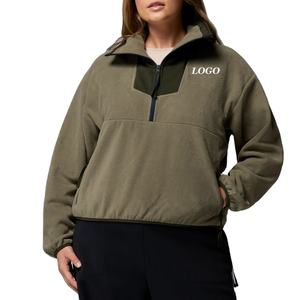 <b>Women</b> Sweatshirt Fleece Fabric <b>Quarter</b> <b>Zip</b> Collar Cheap Rate Full Sleeves Design With Custom Logo Printing For Bulk Order Casual - Product Image 1