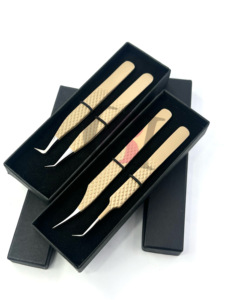 Pince à épiler d'extension de cils à 45 et 90 degrés, revêtement en poudre brun clair, outils de beauté à pointe argentée - Product Image 3