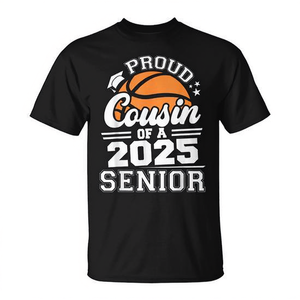 Camiseta unisex de manga corta con cuello redondo para adultos, con la inscripción 'Proud Cousin Of A 2025 Senior Basketball Grad' - Product Image 2