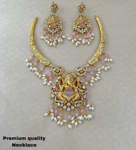 Premium Quality South Indian Necklace Set Perfect For Festive Occasions Temple Jewelry CZ Necklace With <b>Beautiful</b> <b>Earrings</b> - Product Image 2