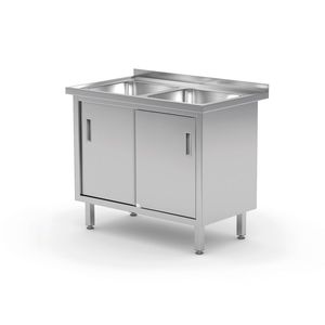 Mobile da Cucina Professionale con 2 Lavelli e Ante Scorrevoli 1000x600x(H)850mm - Product Image 1
