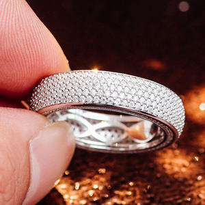 925 Sterling <b>Silver</b> Fully Iced Out Brilliant Moissanite Stones Full Eternity <b>Wedding</b> <b>Band</b> Micro Pave Stacking Hip Hop Men's Ring - Product Image 2