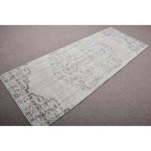 Turkish Vintage Runner Rug 3x7,<b>9</b> ft, Gray White Plants & trees Rug - Product Image 2
