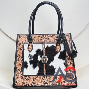 Women's Large Capacity Hand Tooled Leather Luxury Trendy Conceal Carry <b>Square</b> Crossbody Tote Bag Genuine Cowhide Leather Handbag - Product Image 1