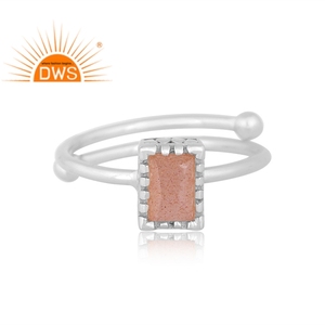 Best Selling Fine <b>Sterling</b> <b>Silver</b> Natural Peach Moonstone Gemstone <b>Adjustable</b> <b>Ring</b> Jewelry For Women Gift For Her - Product Image 2