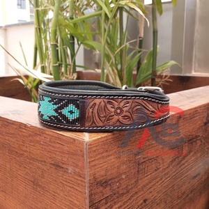 New High Quality Personalized Western <b>Dog</b> <b>Collar</b> Beaded Hand Tooled Hand Crafted Padded 100% Genuine Leather Floral Pet <b>Collar</b> - Product Image 4