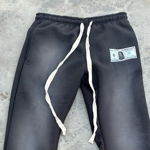 Pantalon de jogging pour homme, coupe droite, 100% coton molletonné, taille mi-haute, brodé, délavé à l'acide, effet usé, avec cordon de serrage, formel - Product Image 2